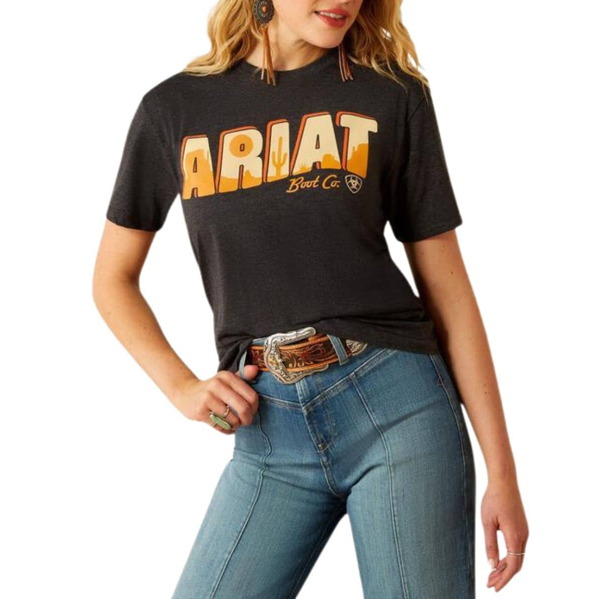 Ariat Women's Short Sleeve Postcard Tee Shirt- Charcoal Feather