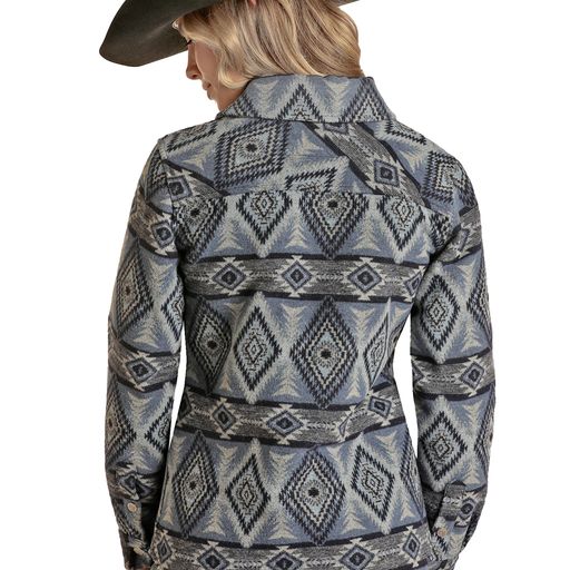 Rock & Roll Women's Aztec Wool Shirt Jacket - Light Navy