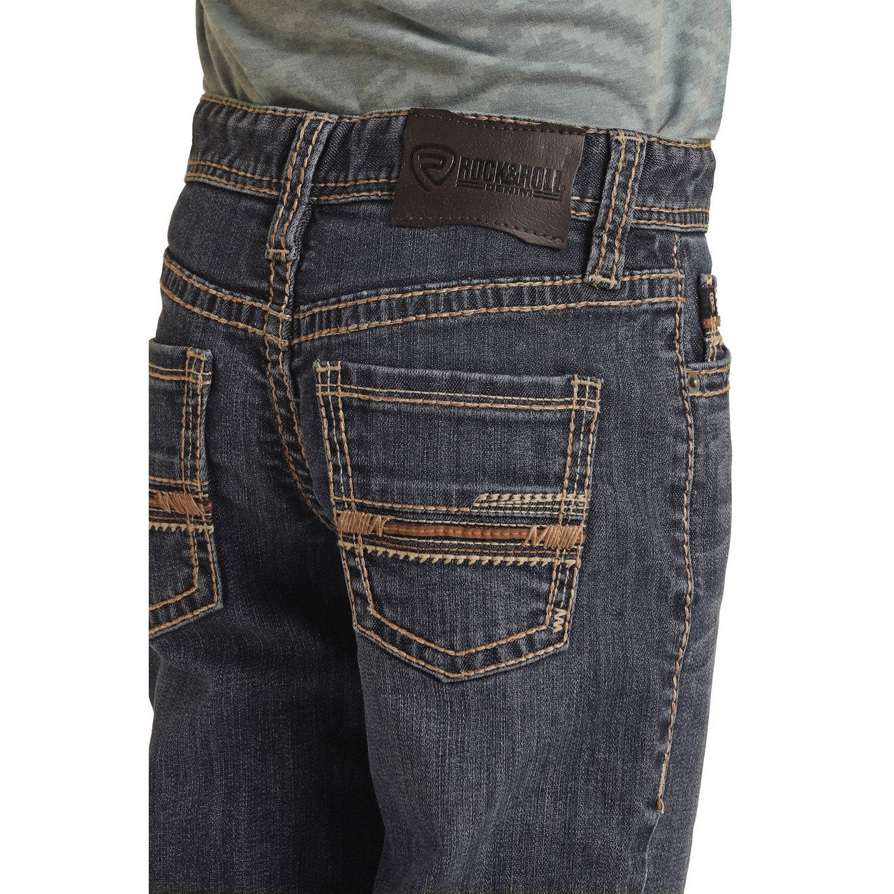 Rock & Roll Boy's Pleather Embroidered Bootcut Jeans - Dark Vintage