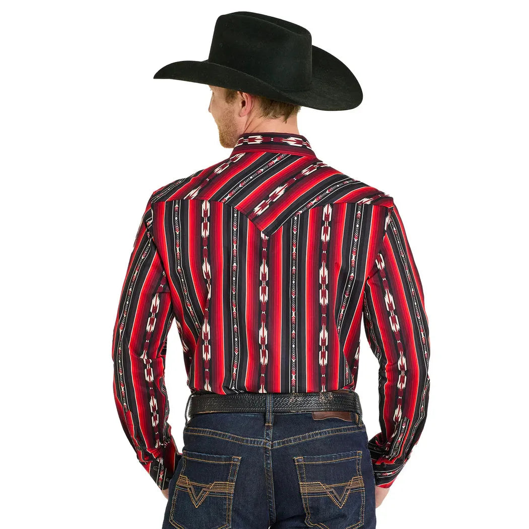 Rock & Roll Men's Stripe Printed Long Sleeve Shirt- Red