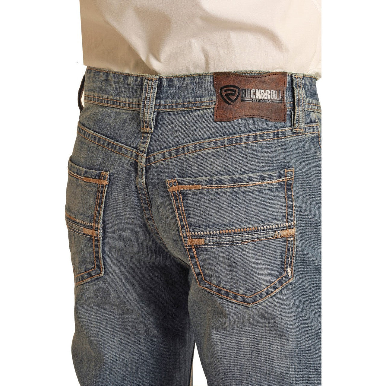 Rock & Roll Men's Double Barrel Relaxed Tapered Stackable Bootcut Jeans - Medium Wash