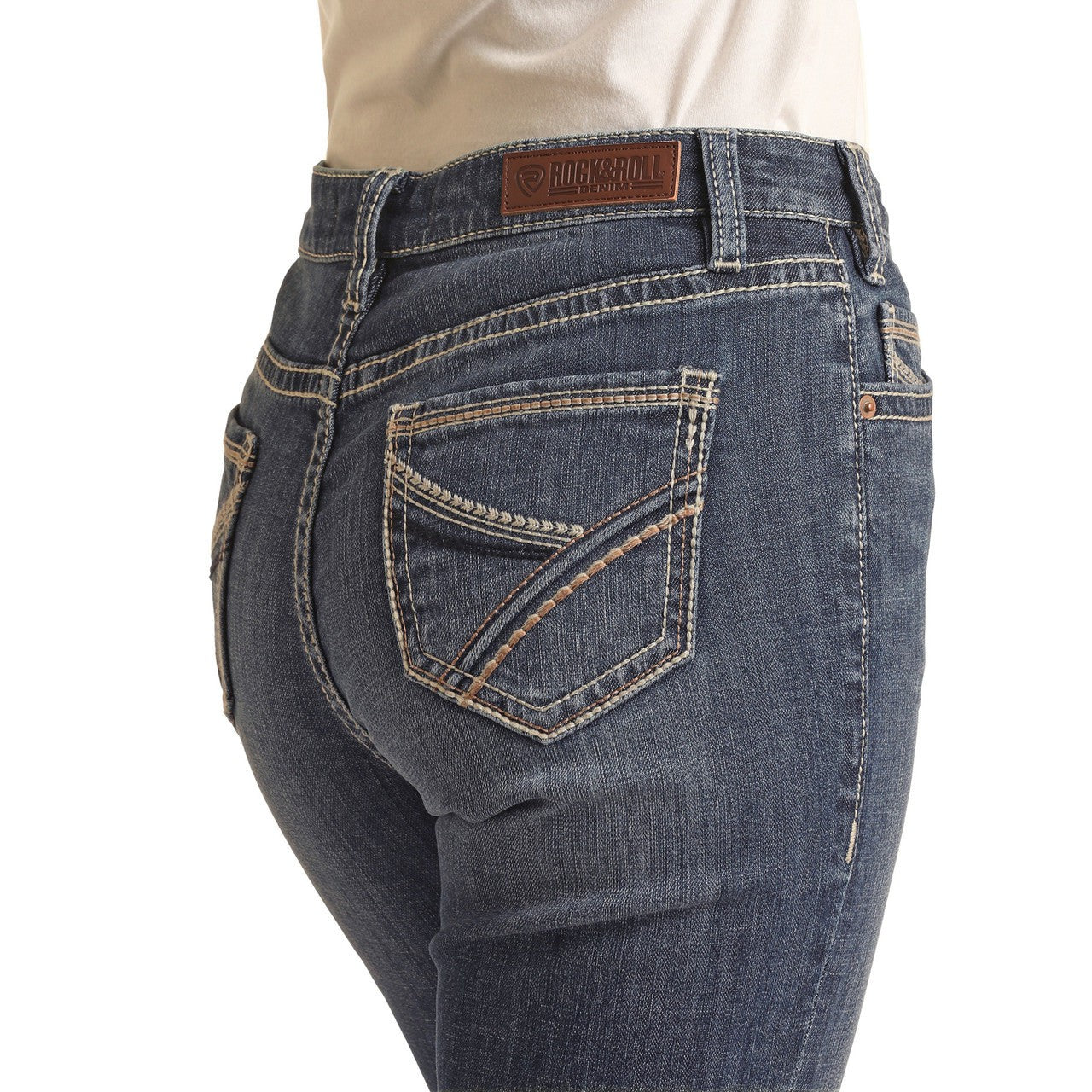 Rock & Roll Women's Mid Rise Regular Fit Modest Bootcut Jeans - Medium Wash