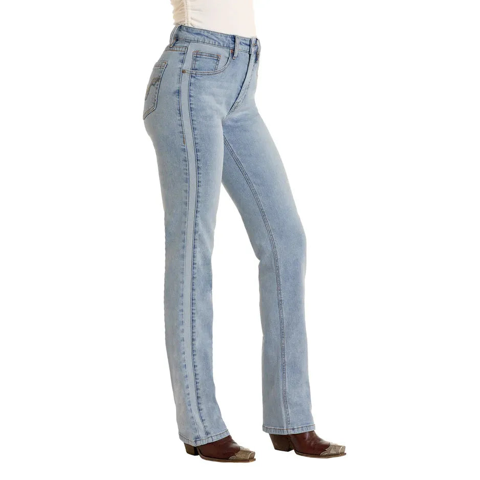 Rock & Roll Women's Two Tone Detail Modest Boot Cut Jean