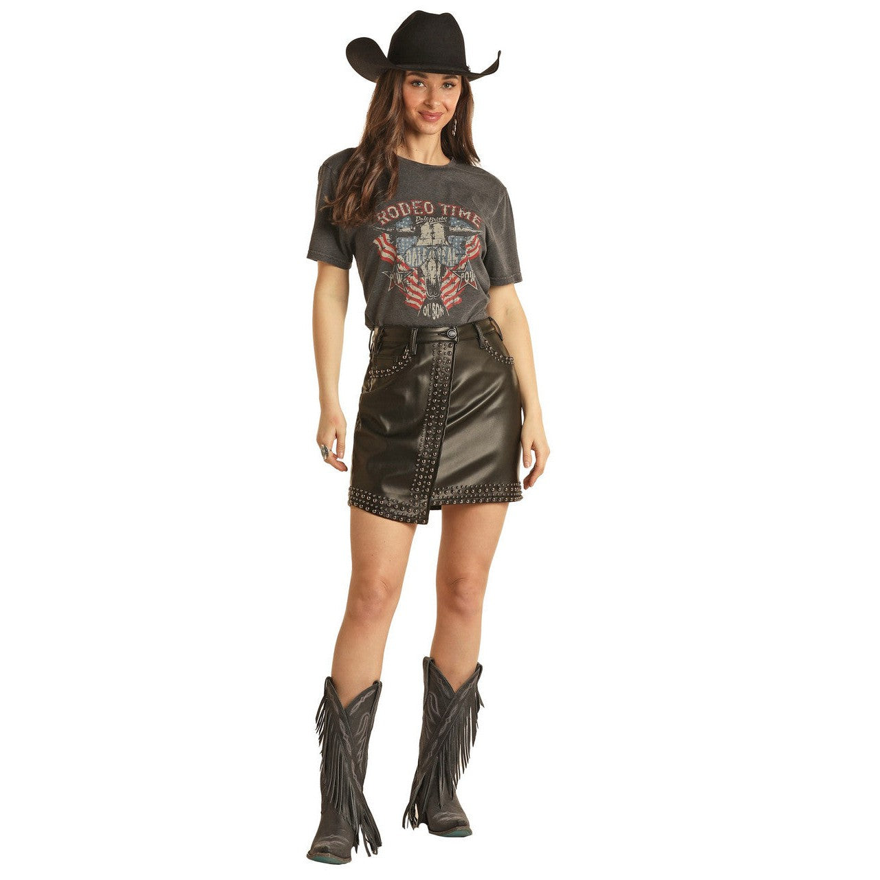 Rock & Roll Women's Studded Pleather Mini Skirt - Black