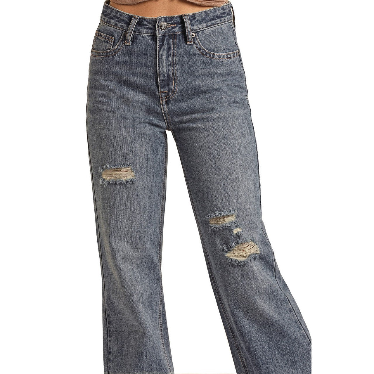 Rock & Roll Women's High Rise Relaxed Flare Jeans - Medium Vintage