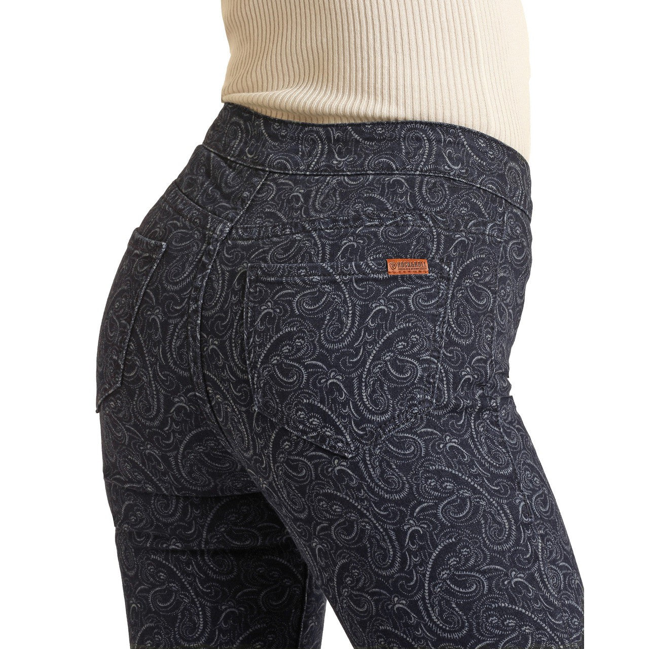 Rock & Roll Women's Paisley Print Button Flare Jeans - Dark Wash