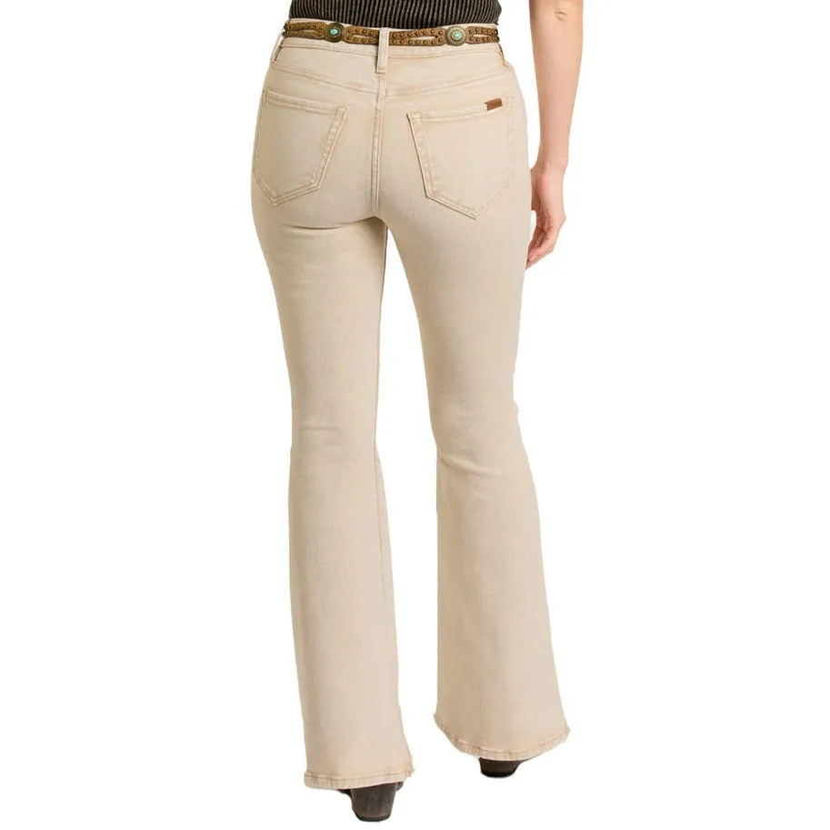 Rock & Roll Women's Button Flare High Rise Slim Jeans- Natural