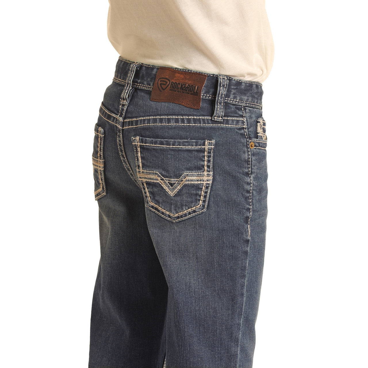 Rock & Roll Boy's Relaxed Tapered Fit Stretch Stackable Bootcut Jeans - Dark Vintage