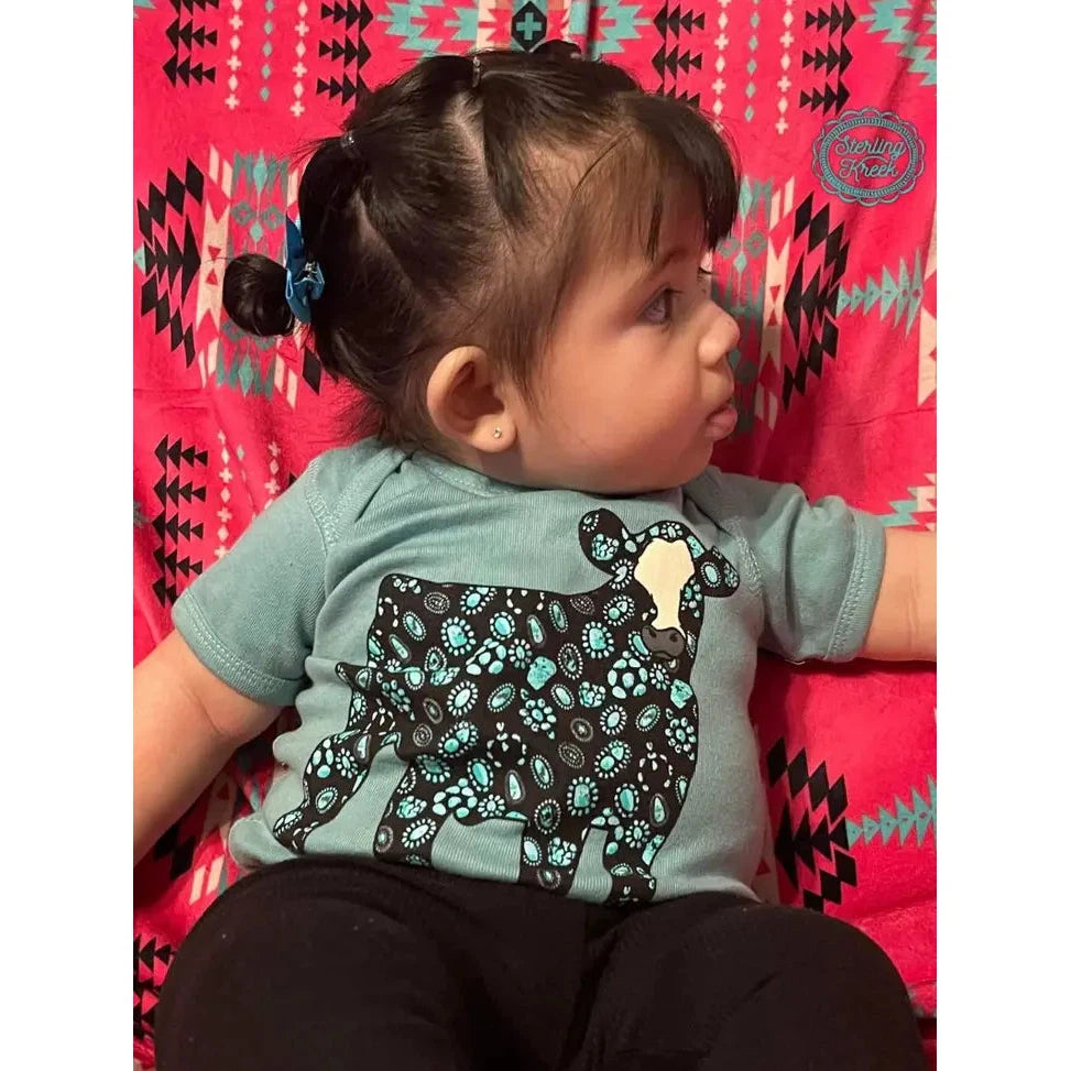 Sterling Kreek Concho Steer Baby Onsie - Light Blue