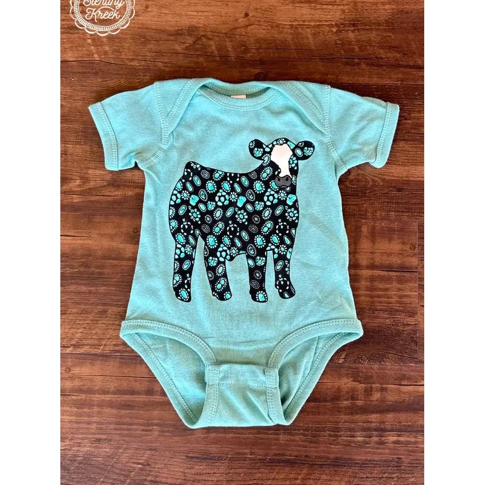Sterling Kreek Concho Steer Baby Onsie - Light Blue