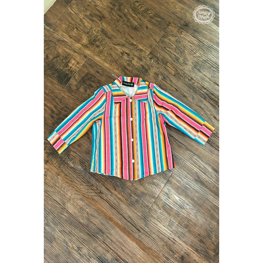 Sterling Kreek Girl's Feel The Sunset Long Sleeve Shirt - Pink & Turquoise