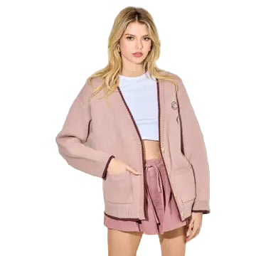 BaeVely Women's Cowboy Boots Cardigan- Dusty Mauve