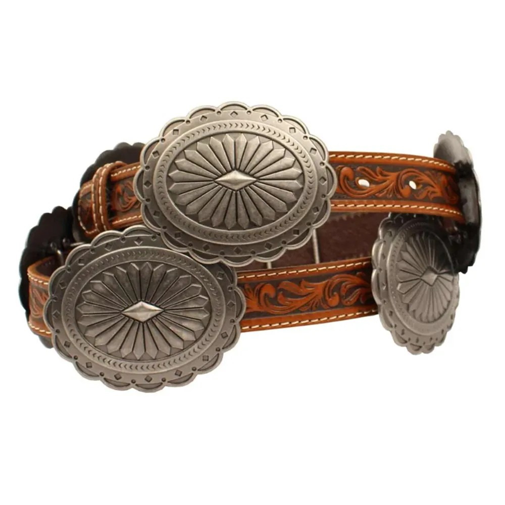 Ariat Women's Oval Conchos Floral Embossed Belt - Tan