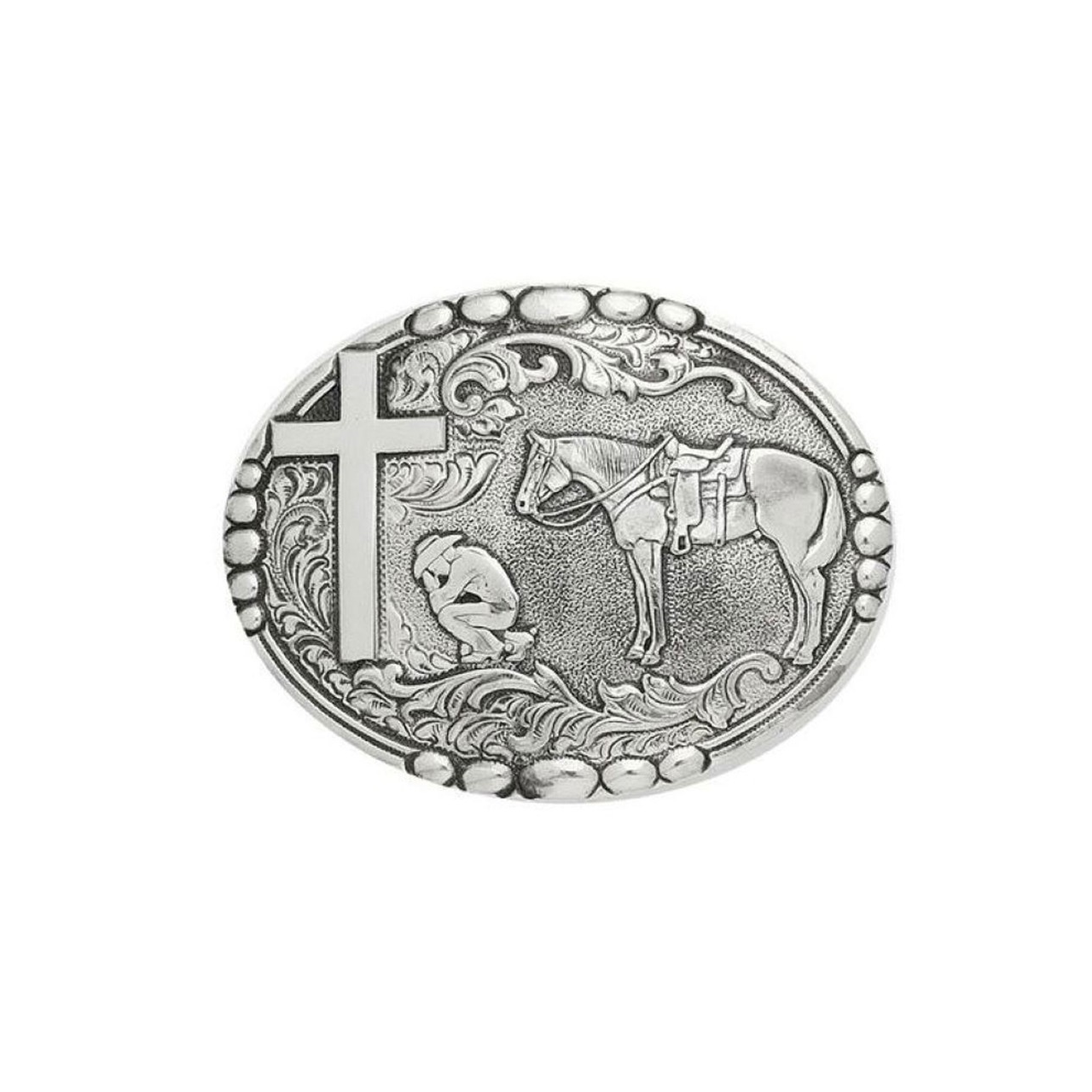 Crumrine Oval Cowboy Prayer Buckle - Silver