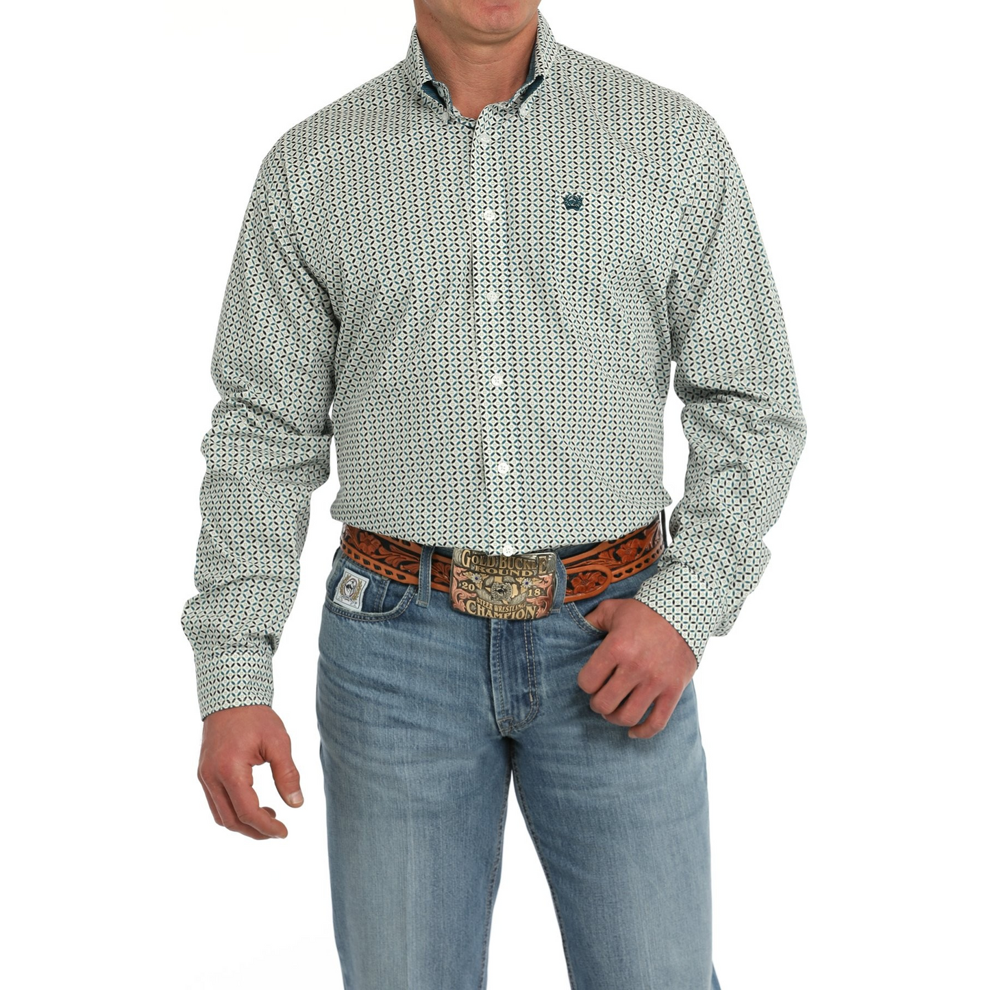 Cinch Men's Long Sleeve Print Shirt - White