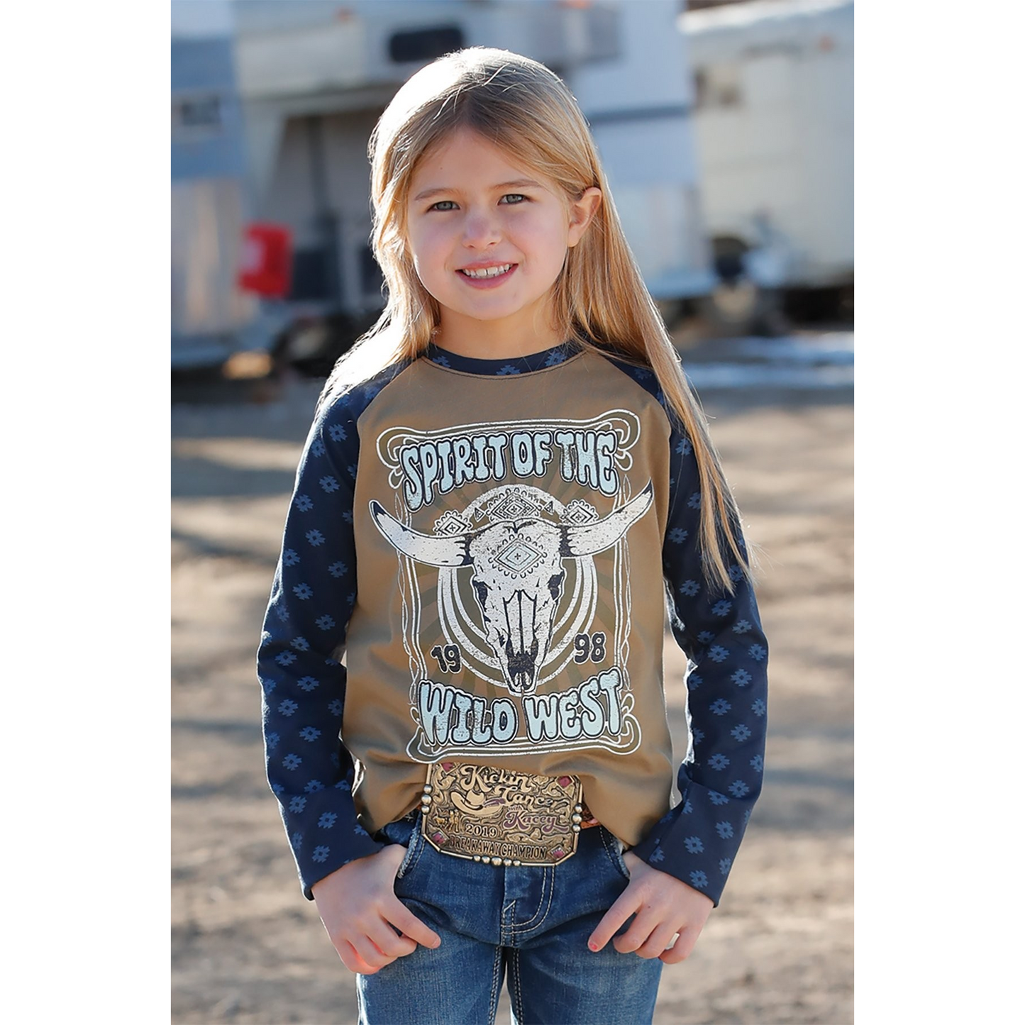 Cruel Girl Girl's Spirit Of The West Long Sleeve Raglan Shirt - Olive