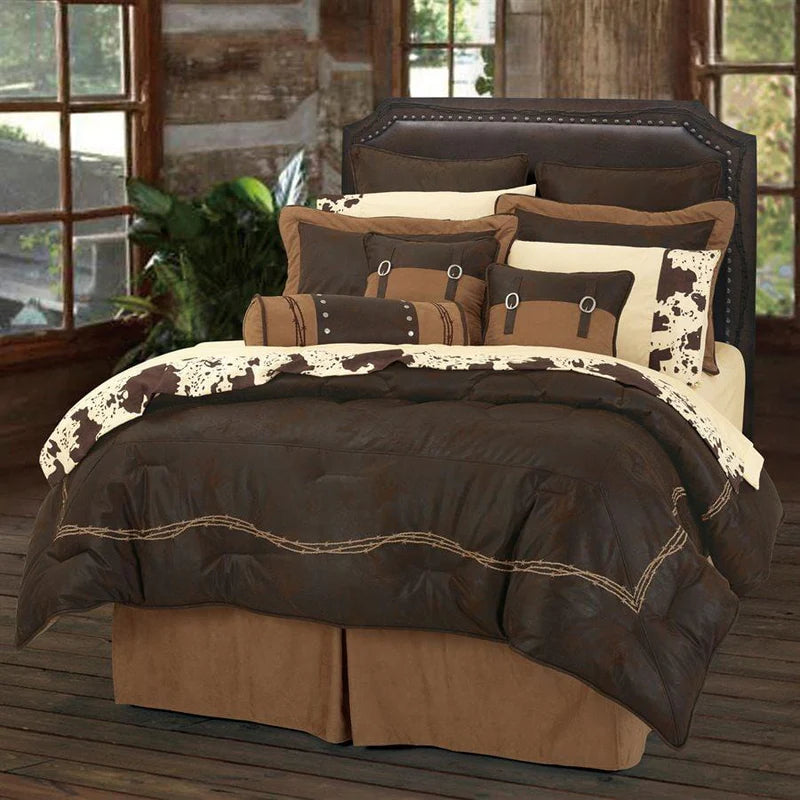 Hiend Embroidered Barbwire Super King 7 PC Comforter Set -Chocolate