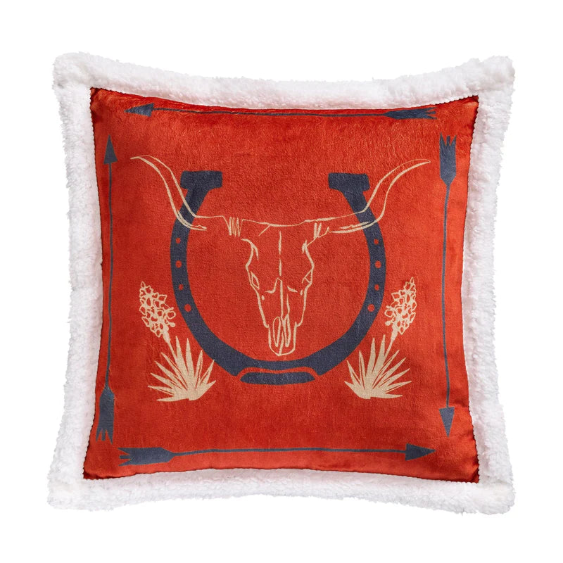 HiEnd Accents Marfa Campfire Horseshoe Sherpa Pillow