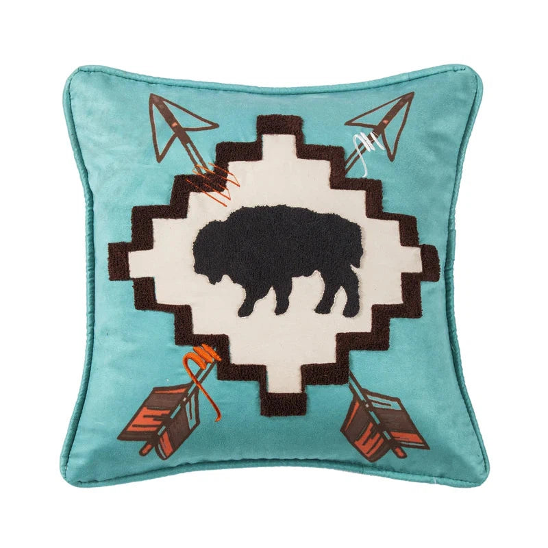 HiEnd Accents Large Buffalo Throw Pillow with Embroidery Details - 18"x18 - Serape