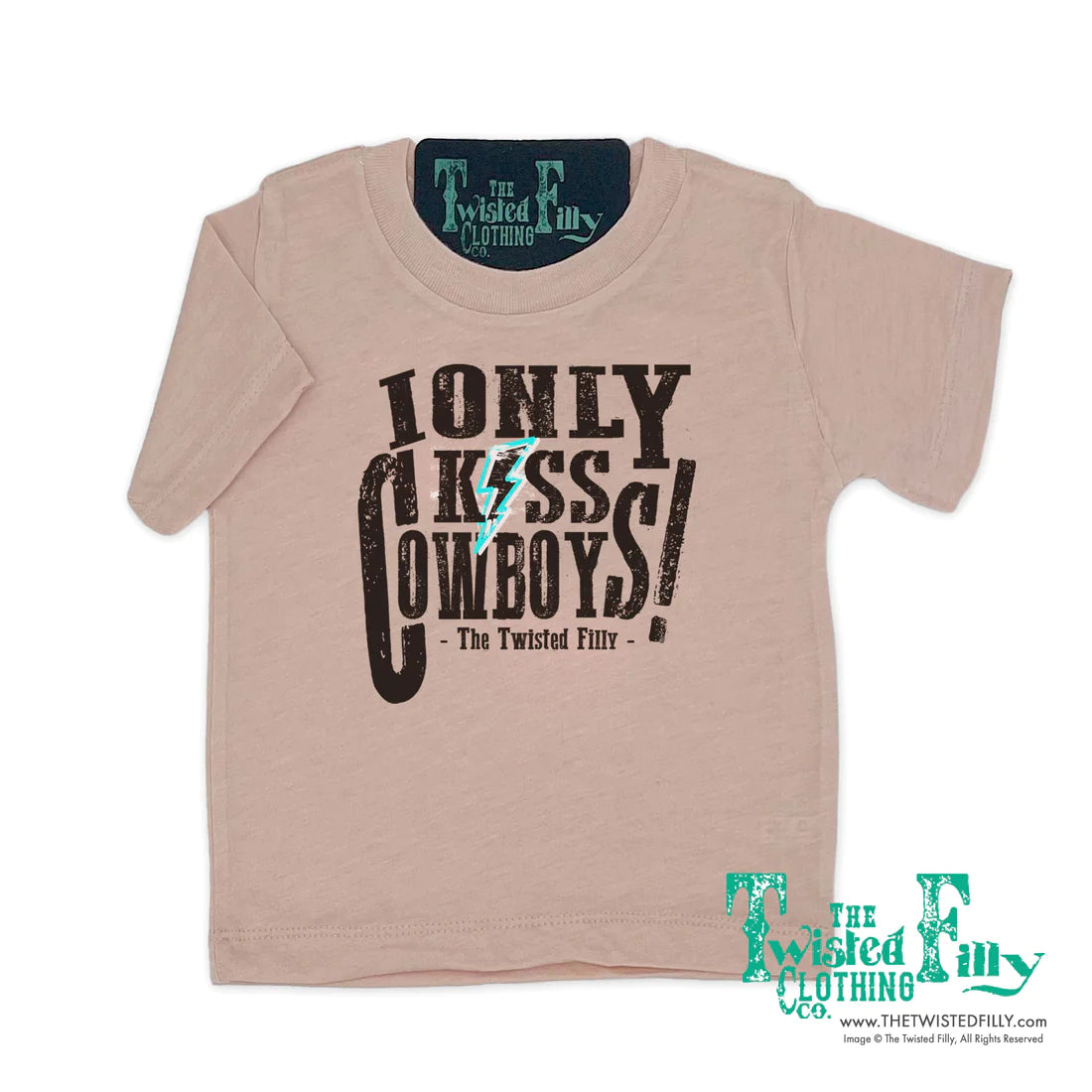 Twisted Filly Toddler Girl's I Only Kiss Cowboys Short Sleeve Tee - Dusty Rose