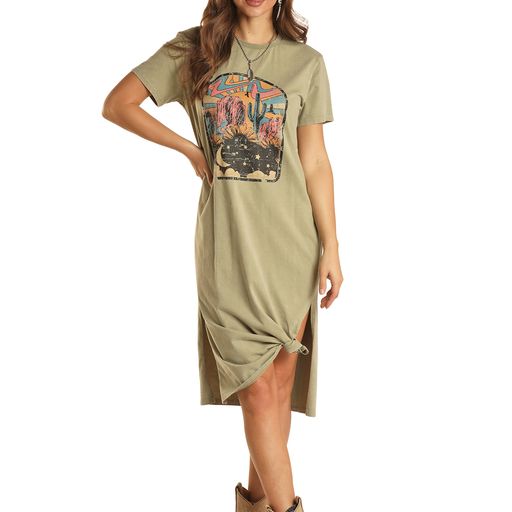Rock & Roll Women's T-Shirt Dress - Moss Green