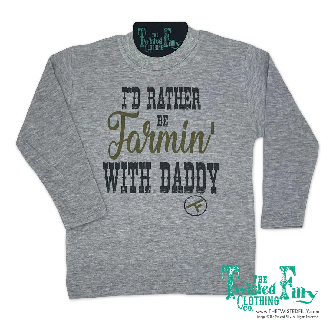 Twisted Filly Toddler I'd Rather Be Farming With Daddy Long Sleeve Shirt - Grey