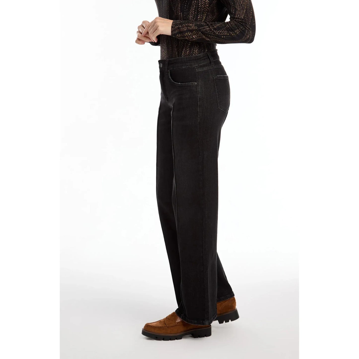 FDJ Women's Olivia Pintuck Wide Leg Jeans- Black Wash