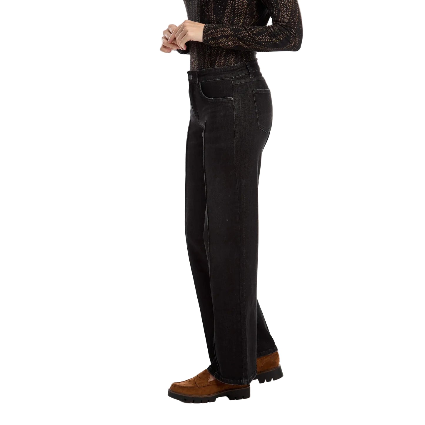 FDJ Women's Olivia Pintuck Wide Leg Jeans- Black Wash