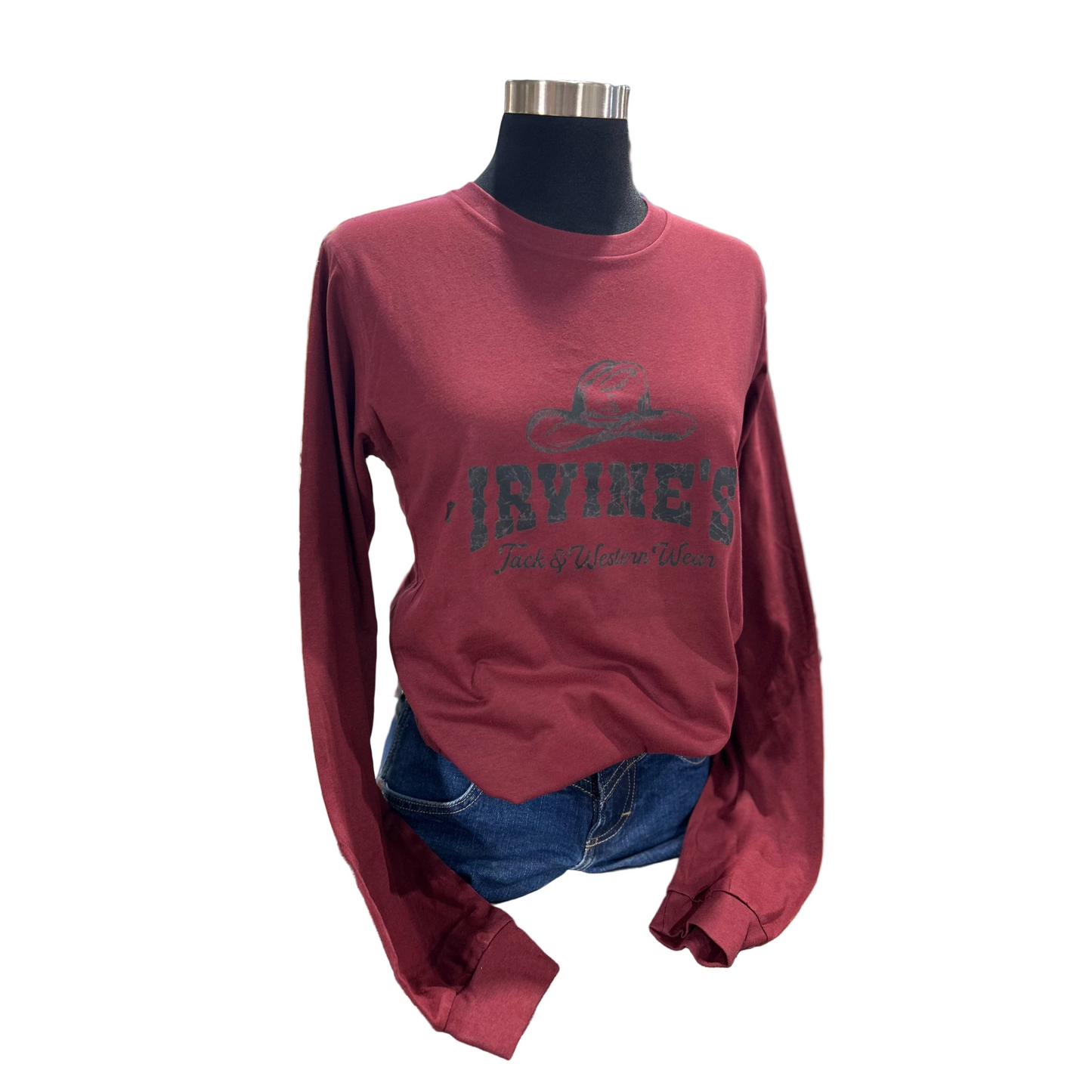 Irvine Unisex Long Sleeve Cowboy Hat T-Shirt - Heather Cardinal