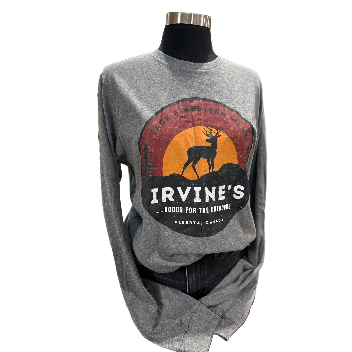 Irvine Unisex Long Sleeve "Goods For The Outdoors" T-Shirt - Deep Heather