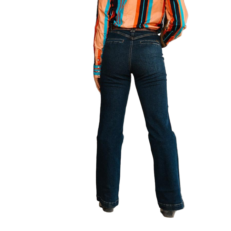 Lucky & Blessed Women's Mid Rise Classic Trouser Jean -Dark Wash