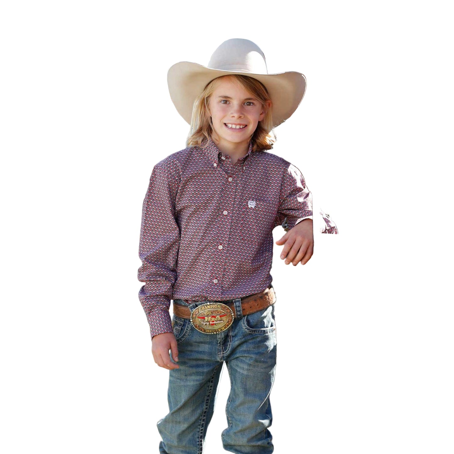 Cinch Boy's Long Sleeve Print Shirt- Red