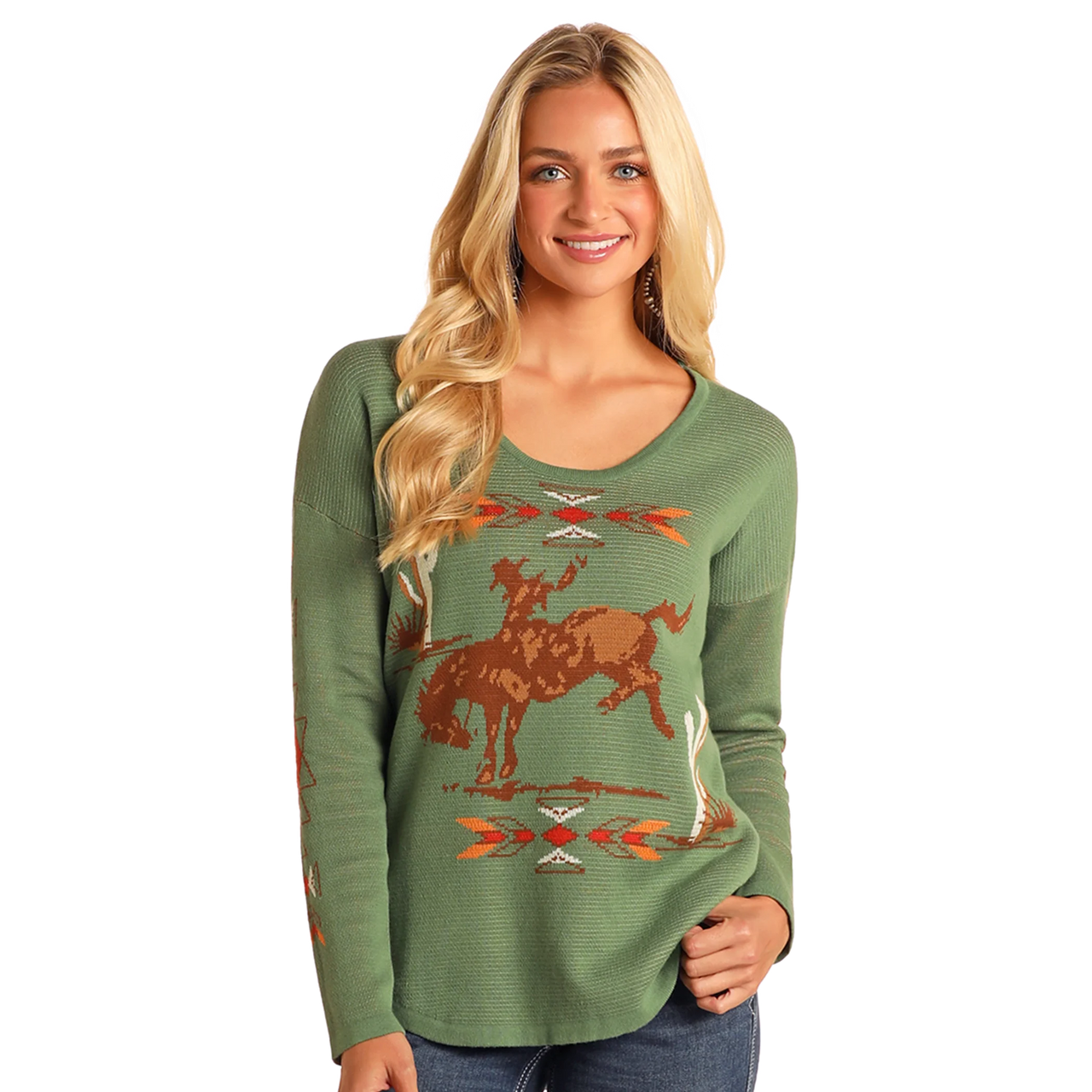 Panhandle Women's Bronco Light Weight Sweater- Olive