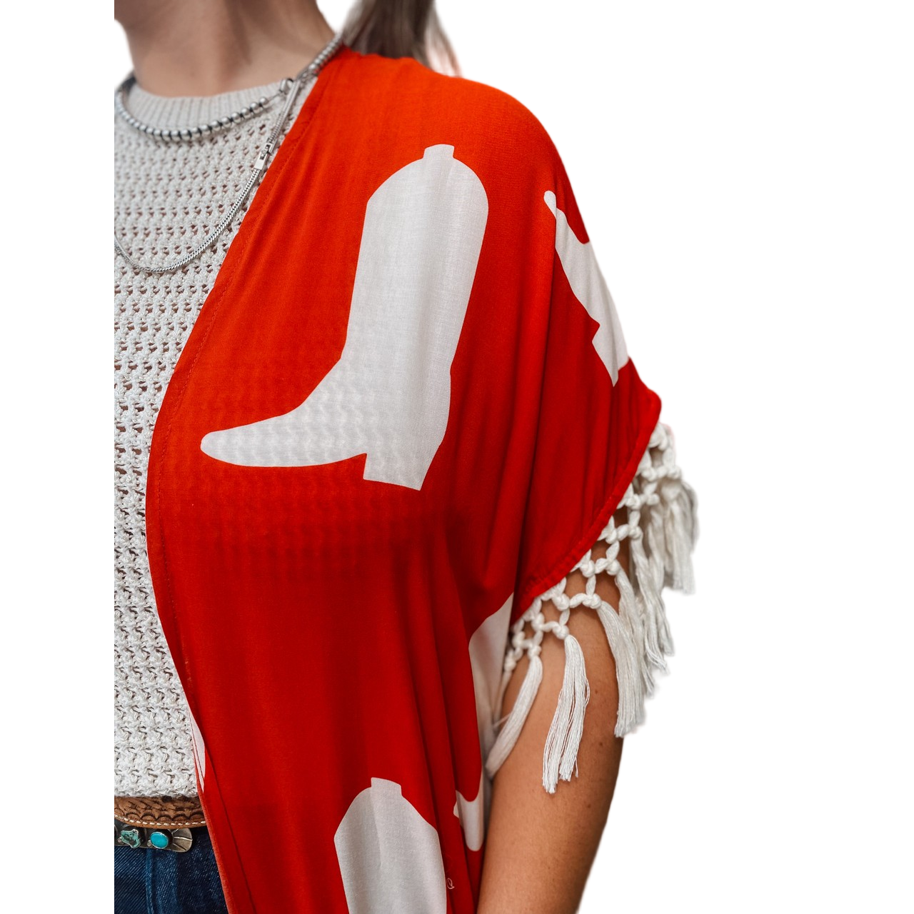 Rock & Roll Women's Kimono - Cowboy Boot Print - Red