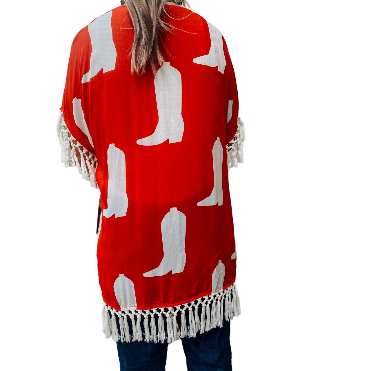Rock & Roll Women's Kimono - Cowboy Boot Print - Red