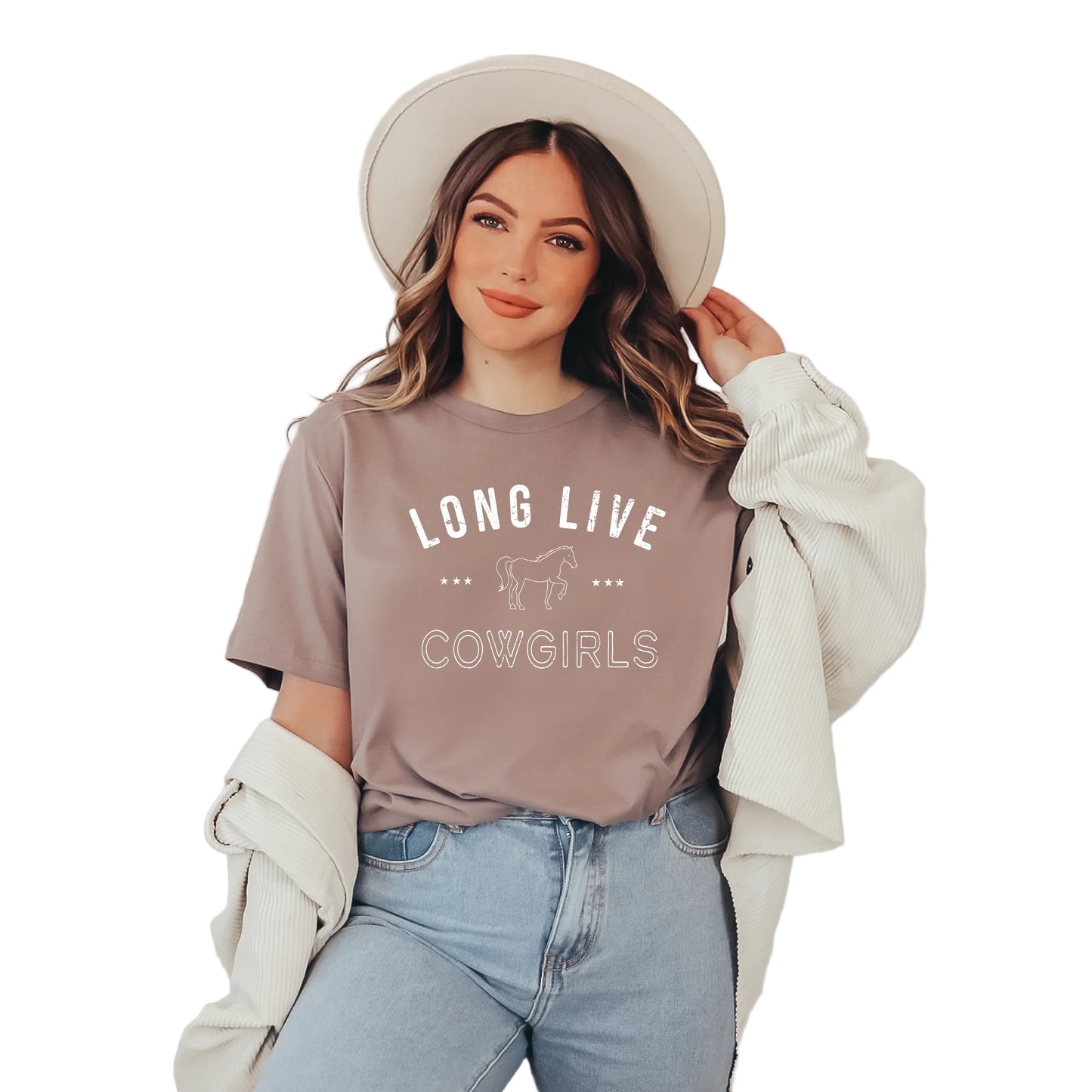 Blonde Ambition Women's Short Sleeve Long Live Cowgirls Tee Shirt-Heather Mauve