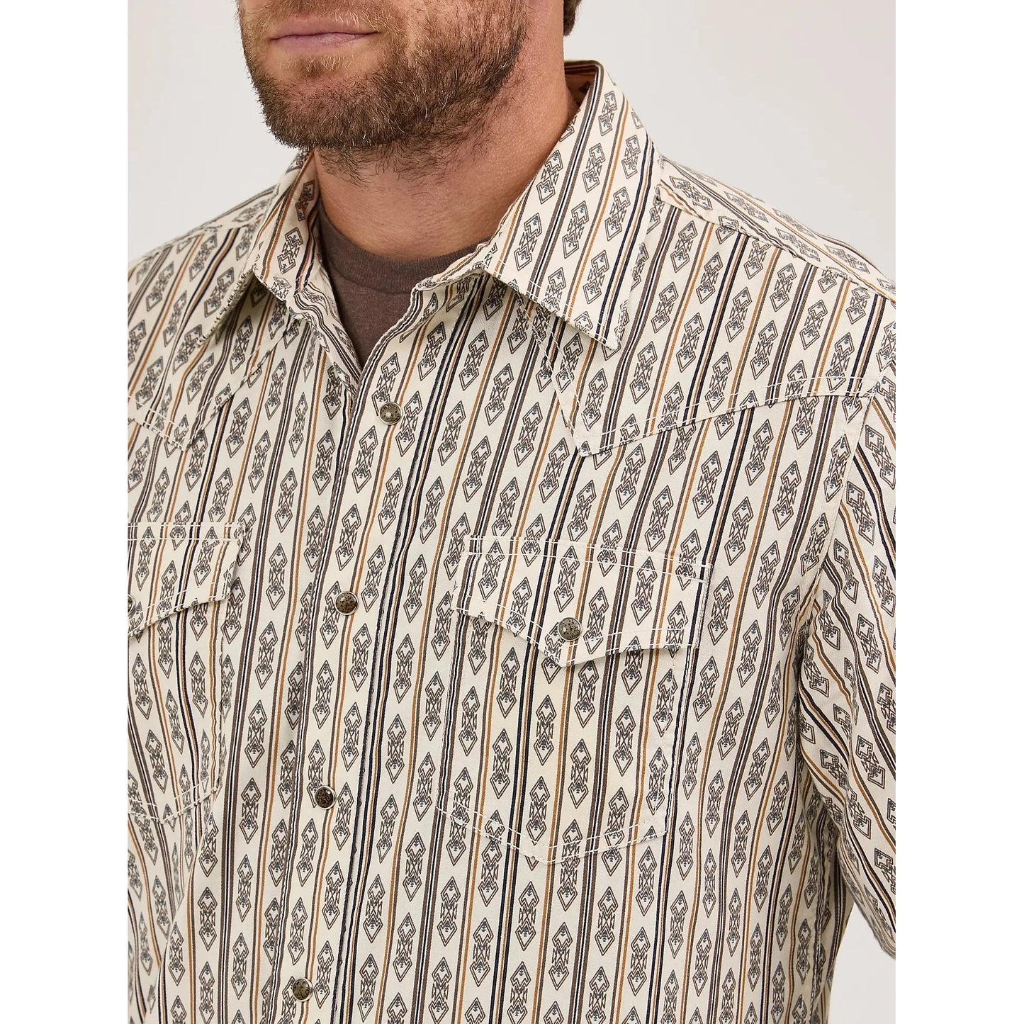 Wrangler Men's Retro Premium Western Printed Long Sleeve Snap Shirt - Ecru Stripe