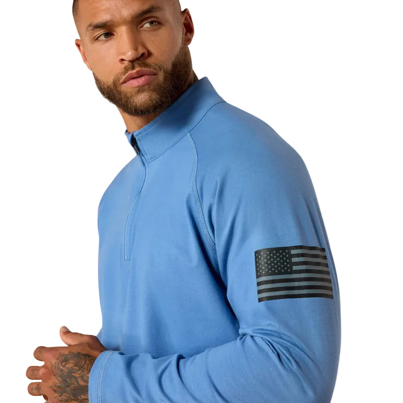 Ariat Men's FR Combat Stretch Patriot 1/4 Full Zip Long Sleeve Work Shirt - Medium Blue