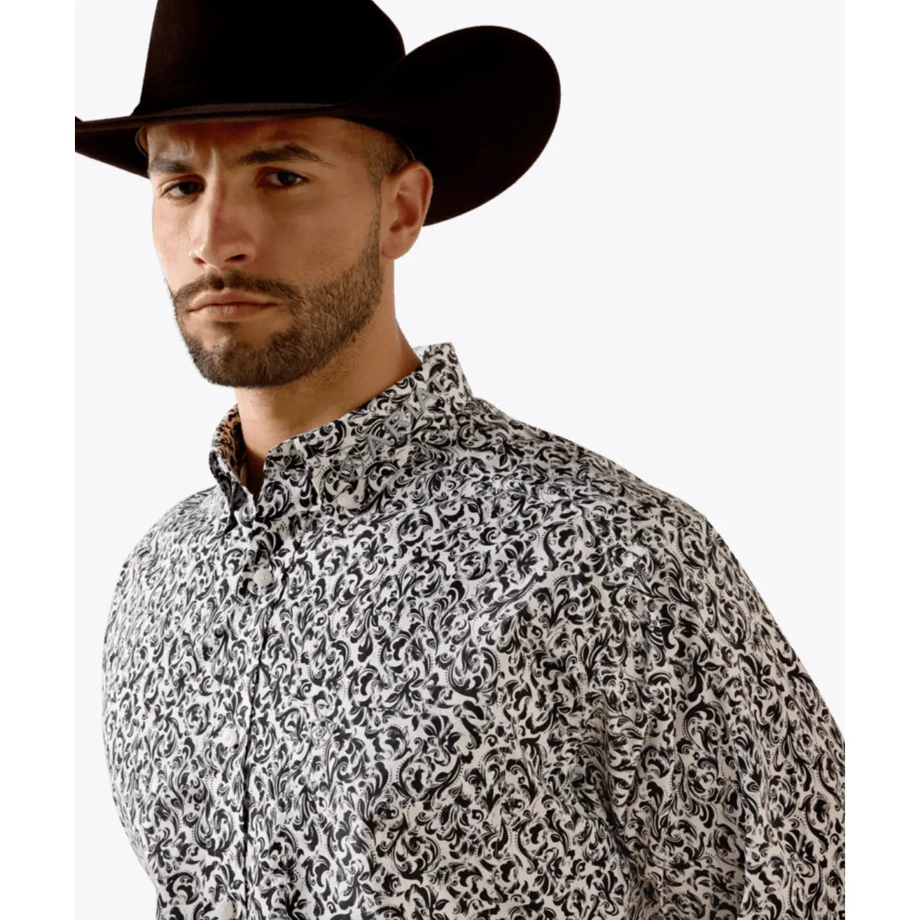 Ariat Men's Casual Scroll Print Team Long Sleeve Shirt - White/Grey - Irvine Tack & Western Wear