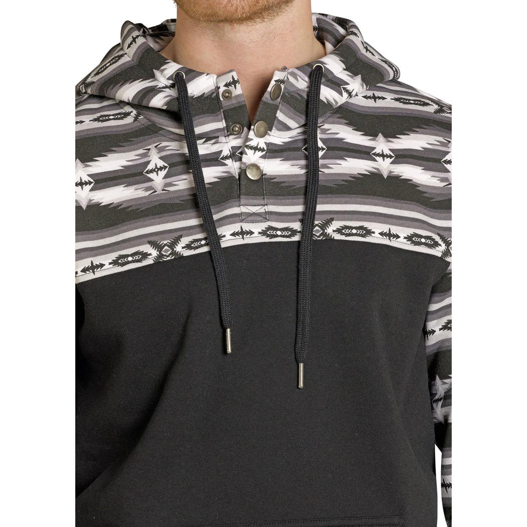 Rock & Roll Men's Aztec Block Long Sleeve Hoodie - Black