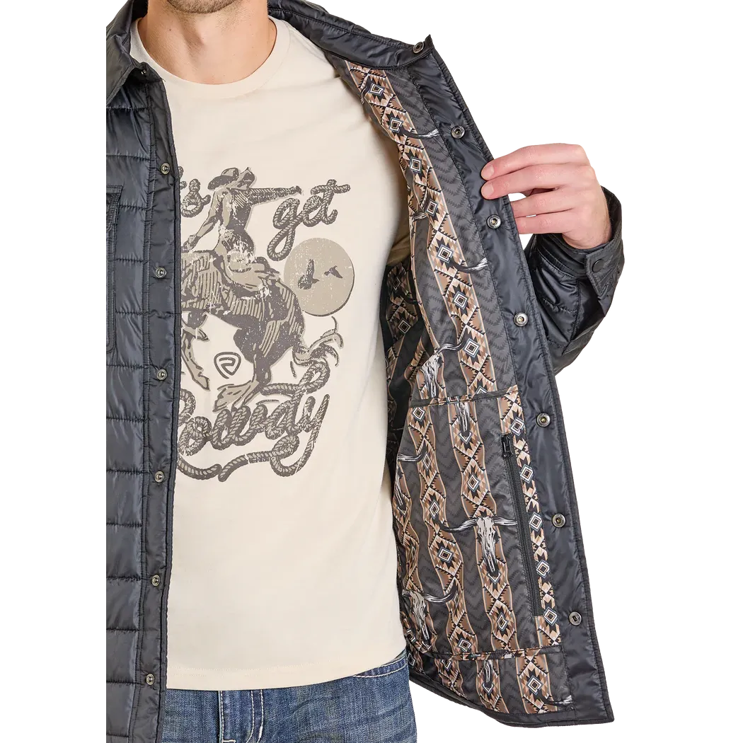 Rock & Roll Men's Puffer Print Lined Shacket - Black