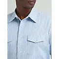 Wrangler Men's Wrinkle Resistant Long Sleeve Western Snap Stripe Shirt - Sky Blue