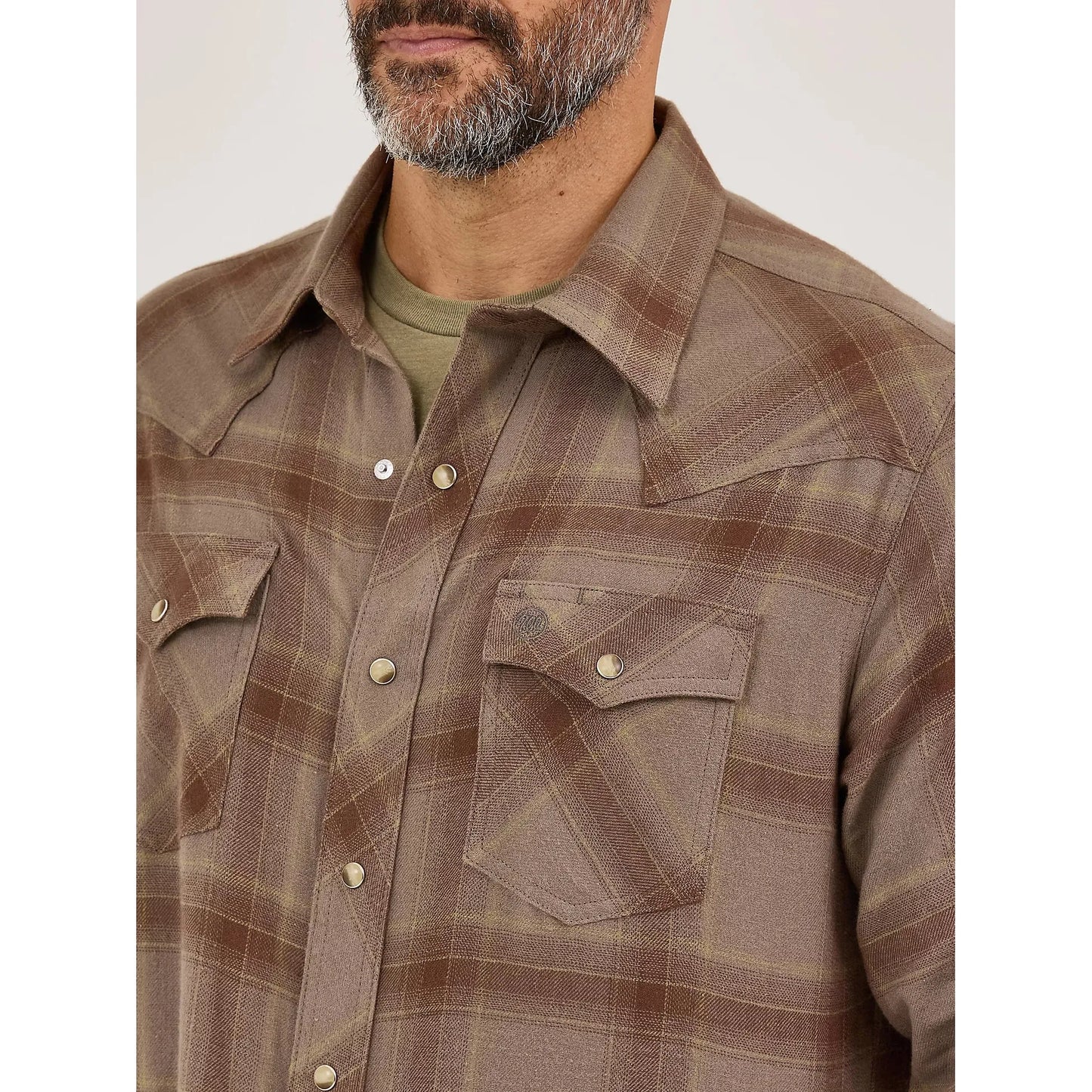 Wrangler Men's Retro Western Plaid Flannel Long Sleeve Snap Shirt - Clay Brown