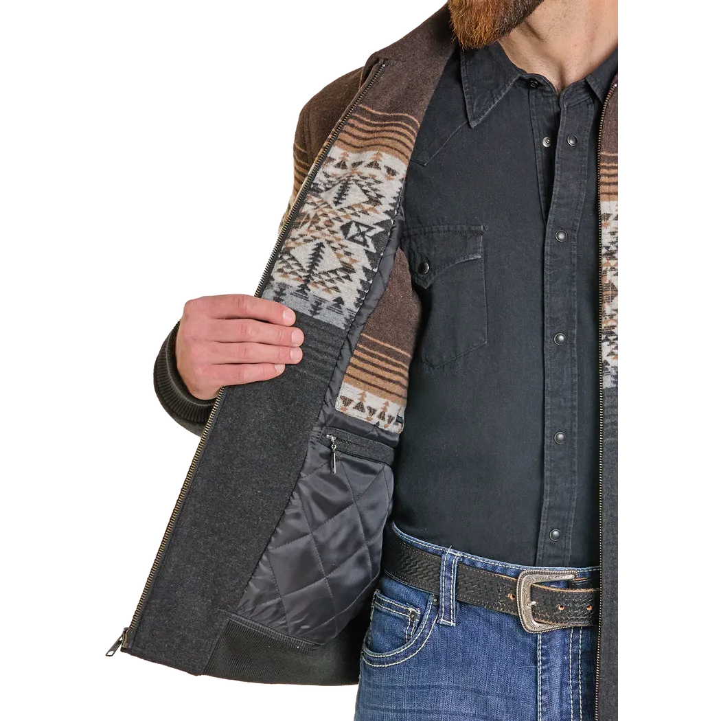 Panhandle Slim Men's Pueblo Aztec Border Jacquard Bomber Jacket - Black
