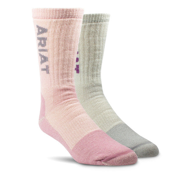 Ariat Women's Midweight Merino Wool Blend Steel Toe Crew Socks - 2pck