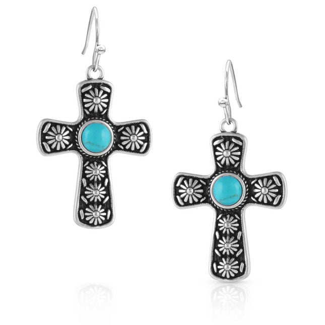 **Montana Silversmith Bold Faith Turquoise Cross Earrings