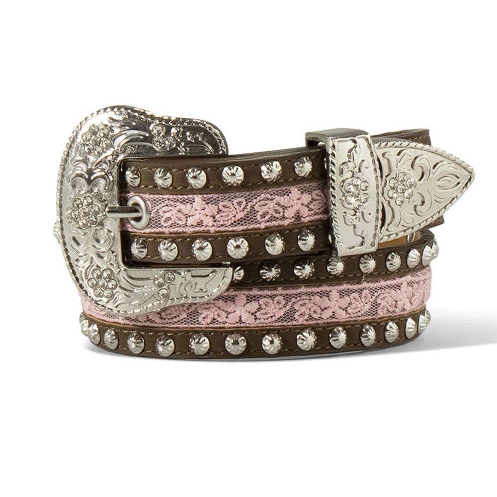 Ariat Girl's Floral Lace Center Studded Fashion Belt - Pink