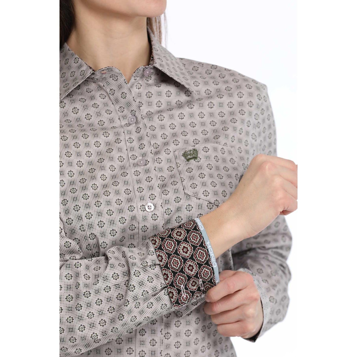 Cinch Women's Medallion Print Long Sleeve Print Shirt - Lilac