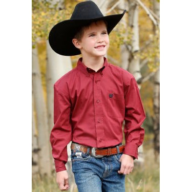 Cinch Boy's Solid Button-Down Western Shirt - Red