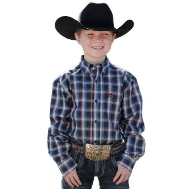 Cinch Boy's Match Dad Plaid Button-Down Western Shirt - Navy